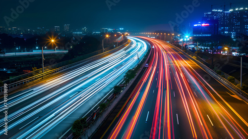 traffic at night  neon light speed trail  teaffic in motion 