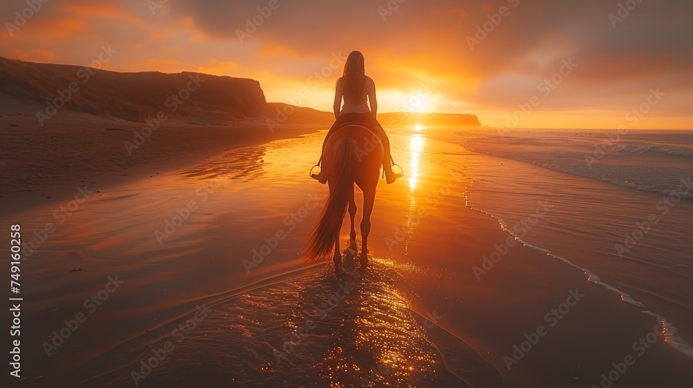 woman on horse beach