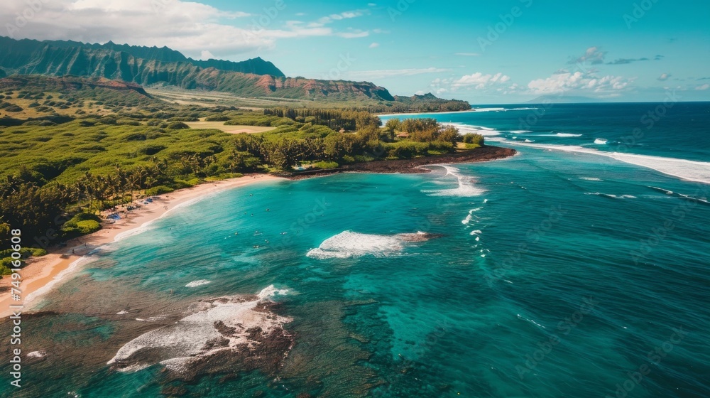 beach front drone view of hawaii