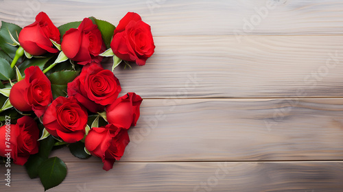 Expressing Love Through Nature The Elegance of Romance in Red Colors with a Bouquet on a Wooden Table