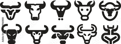 Set of bull logo silhouettes vector design. Set of cow logo silhouettes.