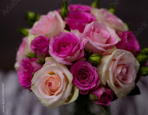 A captivating bouquet of roses  ranging various color in the play of light