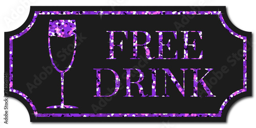free drink ticket with purple glitter