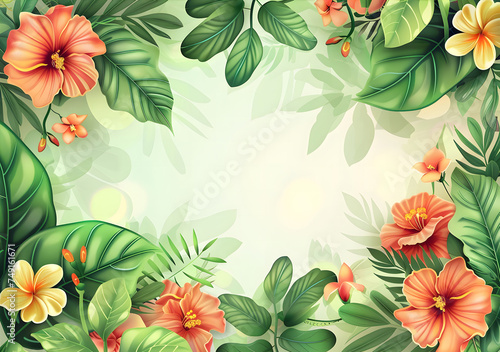 Border background with flowers and leaves