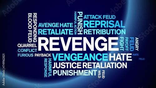 Revenge animated word cloud;text design animation tag kinetic typography seamless loop. photo