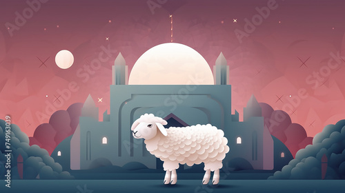 An illustration of a lamb and Islamic mosque