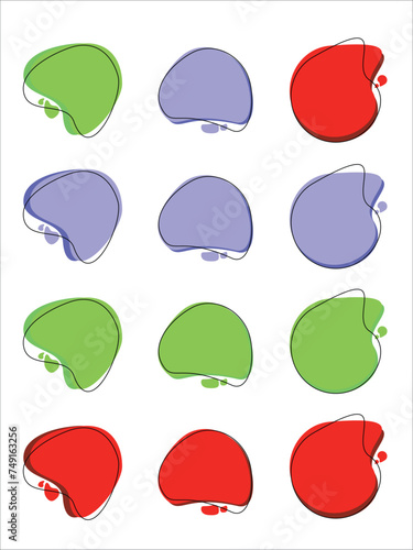 Set colorfull sticker abstract liquid blotch fluid shape random colored form modern graphic elements minimalist social media cute sticker chat doodle style collection illustration isolated on white
