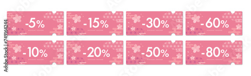 セールに使える桜とピンクの和柄のクーポンベクターアイコンセット（割引率別）2