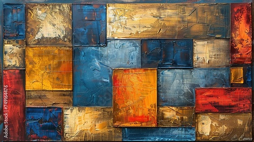 Modern abstract oil painting art design. Orange, gold, blue