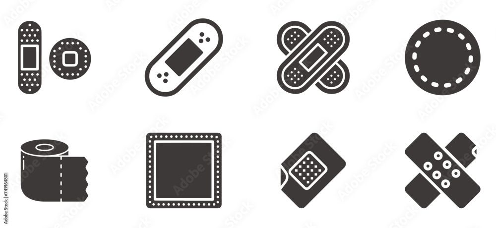 Medical patch and plaster editable flat icons set isolated on white background. Medical patch and plaster editable flat icons set isolated on white background.