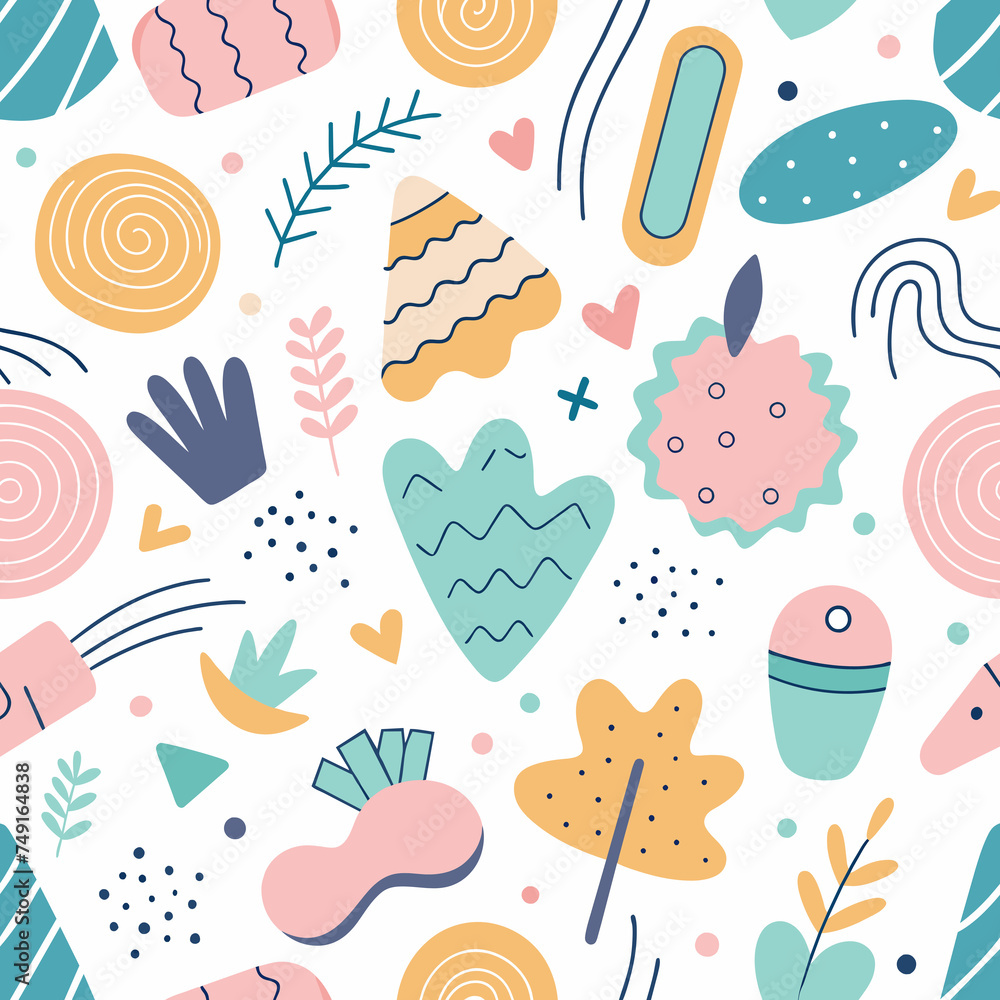 Seamless Baby Patterns: Hearts, Bunnies, Flowers