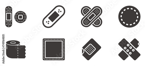 Medical patch and plaster editable flat icons set isolated on white background.