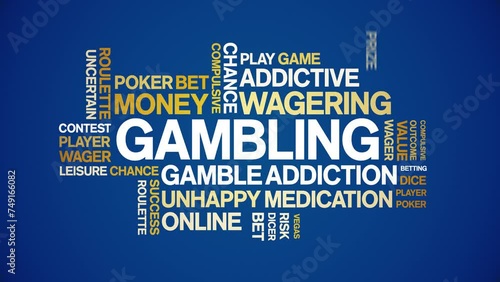 Gambling animated word cloud;text design animation tag kinetic typography seamless loop. photo