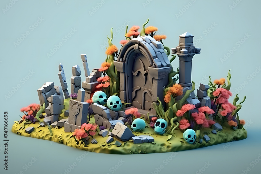 Fototapeta premium 3d Cemetery elements cartoon