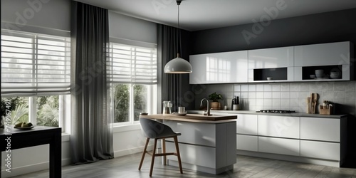 modern kitchen interior with monocrom color photo