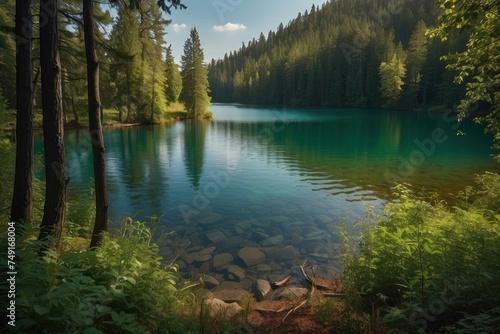 lake view in the middle of the forest with clear water