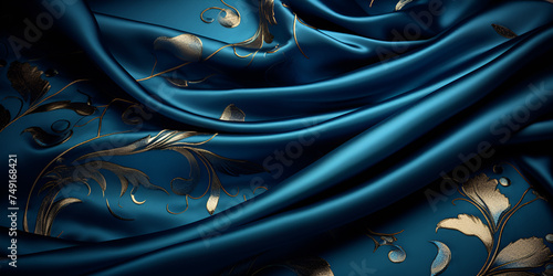 blue luxury cloth silk velvet with floral print, Blue Silk Velvet with Floral Print: Luxury Fabric Background
