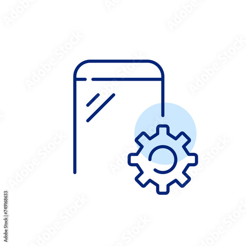 Smartphone and device settings wheel. Mobile configuration and personalised adjustments. Pixel perfect vector icon