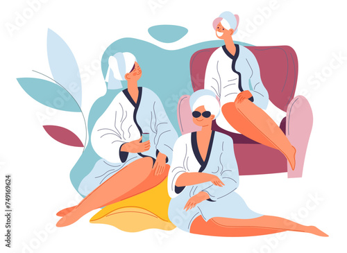 Female characters at spa salon, resting girls
