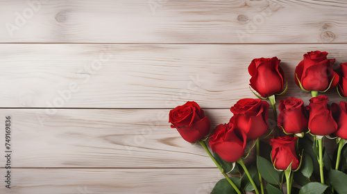 A Symphony of Love Romance in Red Color with Red Rose Flowers on Wooden Background for Valentine s Day