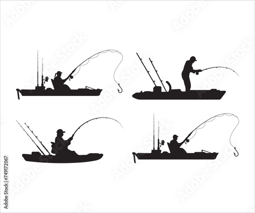 Kayak Fishing Vector, Kayak Fisherman, Kayak Fishing Silhouette, Fishing Svg, Kayak Fishing Stencil, Kayak Fishing