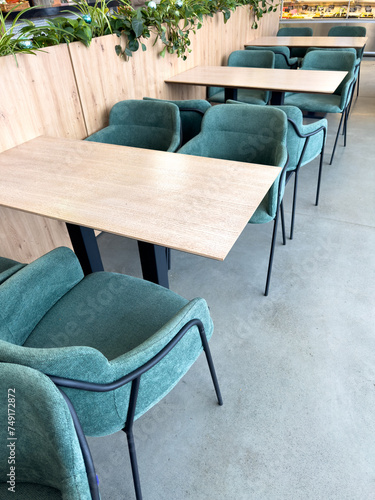 Tables and chairs in a cafe