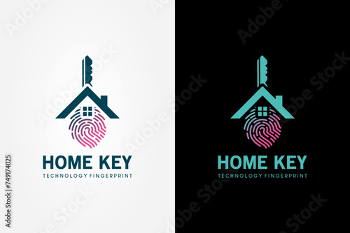 Home key logo design with fingerprint security symbol on the key photo