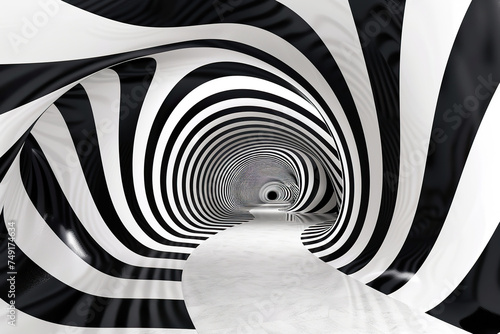 Fototapeta Naklejka Na Ścianę i Meble -  Abstract 3d modern tunnel with black and white stripes.