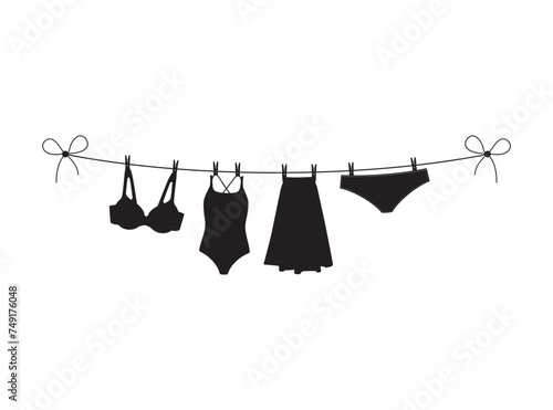 Clothesline, Line of Clothes, women Clothesline, Clothesline silhouettes, Clothesline Drying Clothes svg, Cut files for