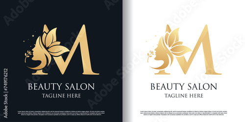 Nature beauty logo design with letter m unique style concept Premium Vector