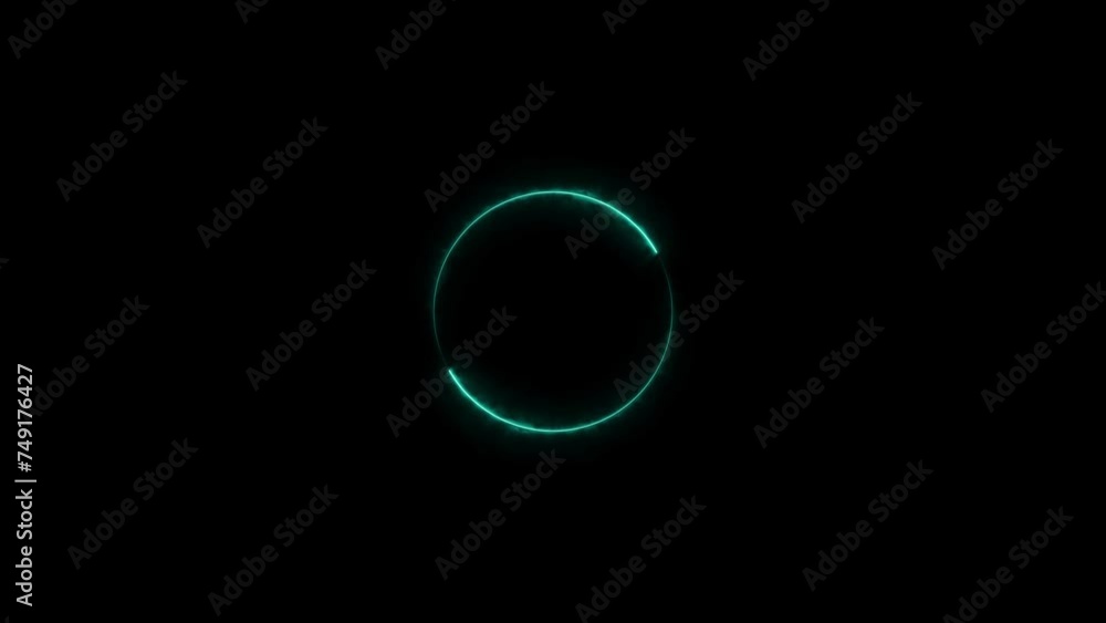 Cyan color circle neon light in rotation glowing animation. Black background 4k video. Cyan color circle neon light in rotation glowing animation. Black background 4k video.