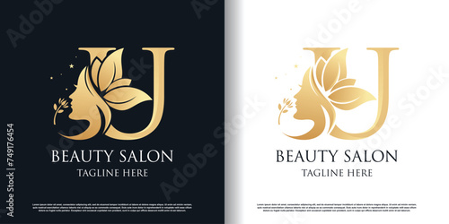 Nature beauty logo design with letter u unique style concept Premium Vector