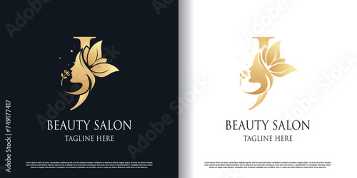 Nature beauty logo design with letter j unique style concept Premium Vector