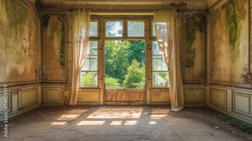 old empty room light window old house  tone pastel