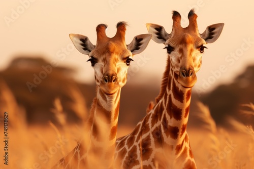 Pair of giraffes standing in the savannah