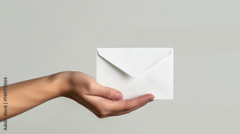 hand holding envelope, pure white background, Ai Generated Images