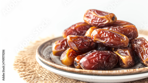 dates on a minimalist plate, clean white background, Ai Generated Images