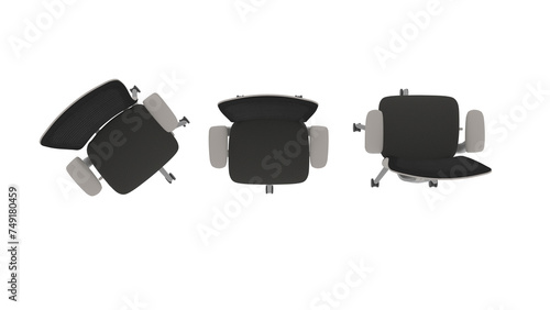 360-degree armchair isolated on white background, front, back, side, and top view of the char 3D rendering, office work concept. Corporate office chair PNG