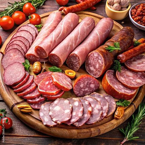 An assortment of cold cuts from various sausages.