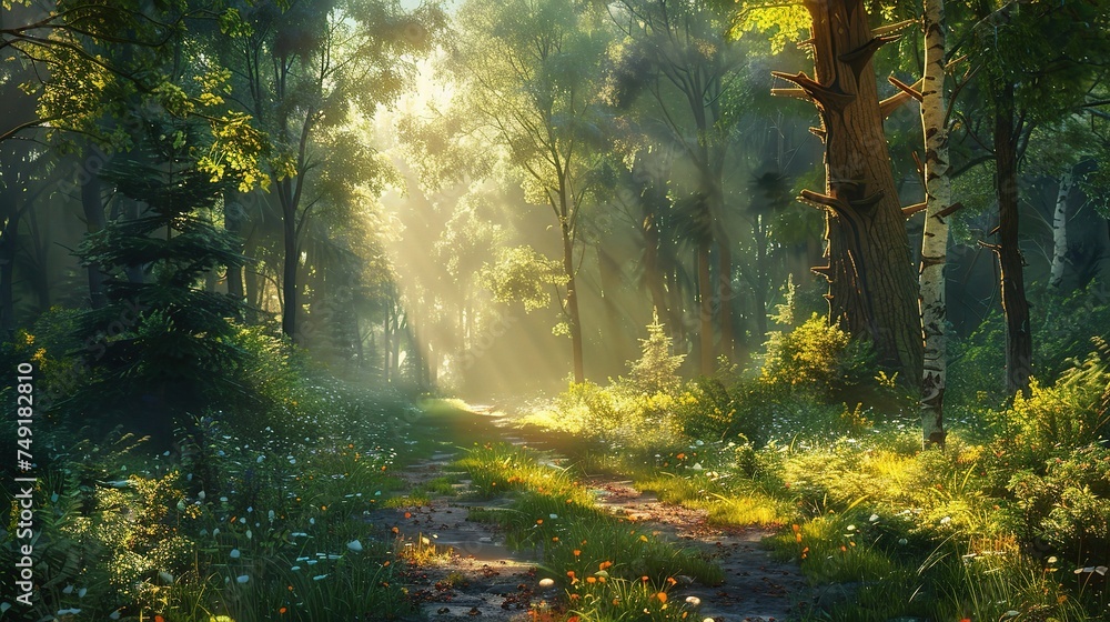 Obraz premium Sunny forest early in the morning