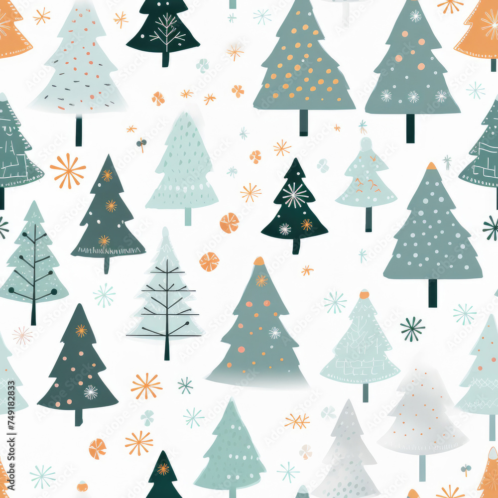 seamless pattern of cute silver Christmas trees, stars and snowflakes seamless pattern of cute silver Christmas trees, stars and snowflakes