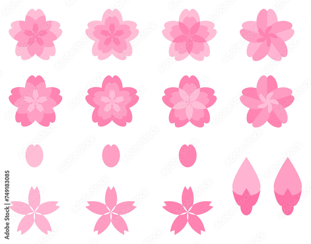 桜の花と花びら、つぼみの素材、計16種 桜の花と花びら、つぼみの素材、計16種