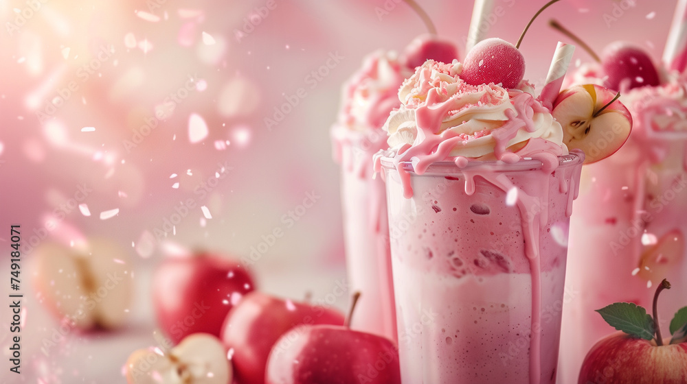 fresh apple milkshake commercial advertisement banner with negative space for text, healthy drink fresh apple milkshake commercial advertisement banner with negative space for text, healthy drink