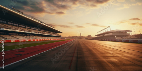 Empty race track with sunset sky background, International race track Race Track. © Dear