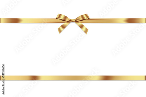 Gold Ribbon Bow Realistic shiny satin with shadow horizontal ribbon for decorate your wedding invitation card,certificate,coupon or gift boxes vector EPS10 with copy space isolated on white background