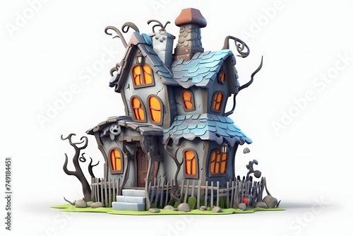 3d Haunted House elements cartoon
