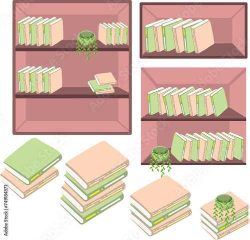 Bookshelves with different books on it, vector illustration