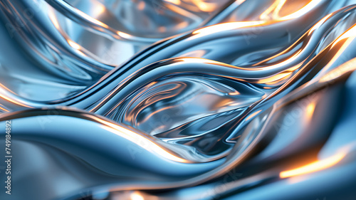 Shiny quicksilver mercury metal waves background and wallpaper. Neural network generated in January 2024. Not based on any actual scene or pattern. photo