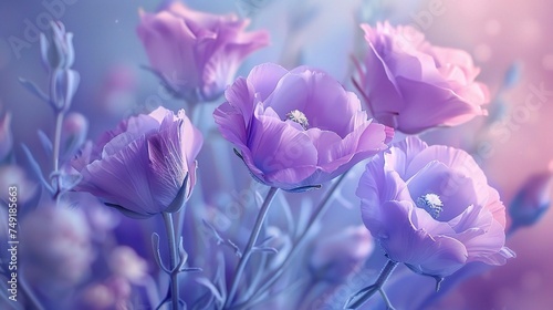 violet eustoma flowers close up macro shot