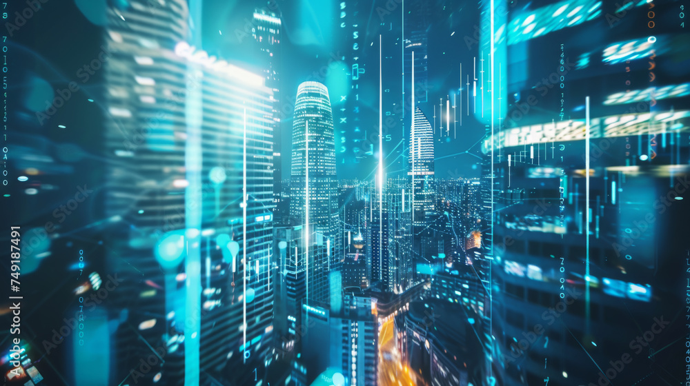 cityscape with modern skyscrapers and overlaid financial graphs, symbolizing the bustling economy and the stock market. cityscape with modern skyscrapers and overlaid financial graphs, symbolizing the bustling economy and the stock market.